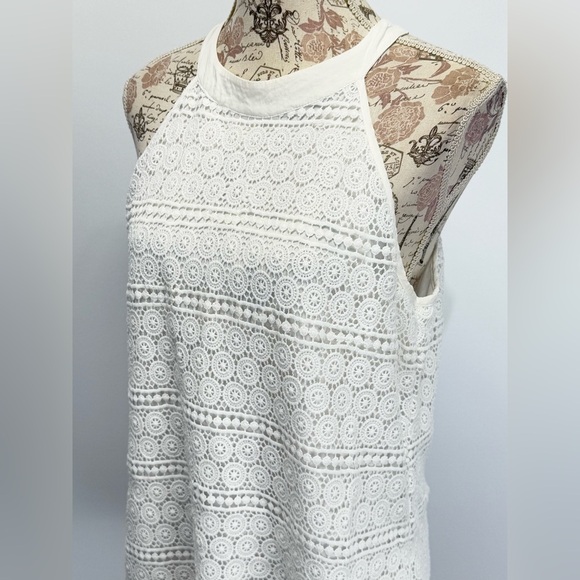ANTIBES BLANC White Crochet Sleeveless halter neck top size L - Picture 3 of 12